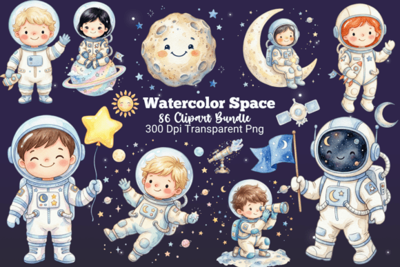 Download Watercolor Space Clipart Png Bundle - Color Collection
