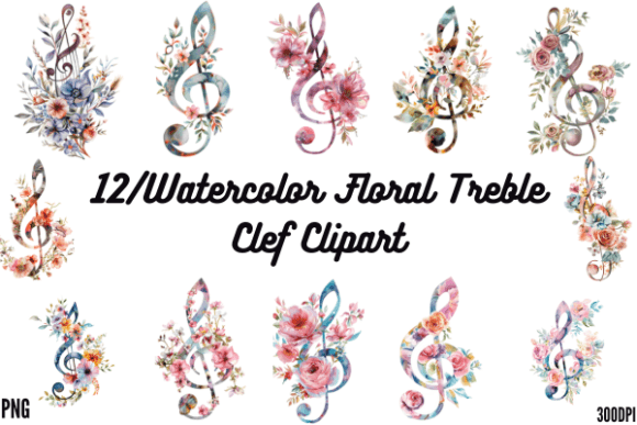 Download Watercolor Floral Treble Clef Clipart - Color Collection
