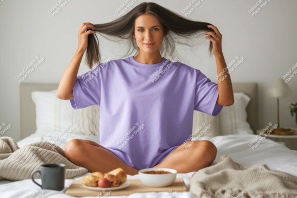 Download Woman Holding Hair in Lavender Shirt Ima - Holding Collection