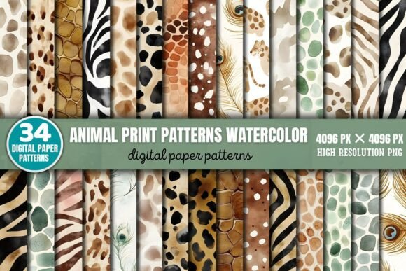 Download Animal Print Patterns Watercolor Digital - Color Collection