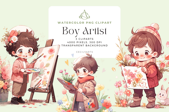 Download Watercolor Boy Artist Cliparts - Color Collection