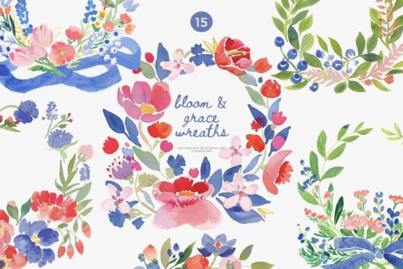 Download Watercolor Floral Wreaths Clipart Set - Color Collection