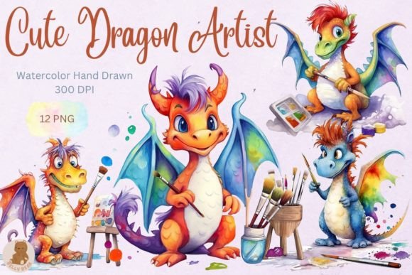 Download Clipart Cute Dragon Artist Watercolor - Color Collection