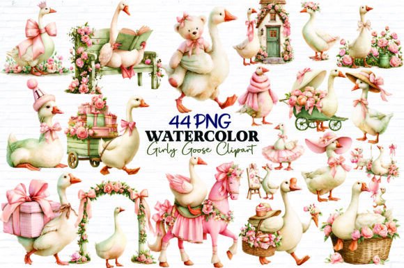 Download Watercolor Girly Goose Clipart Bundle - Color Collection