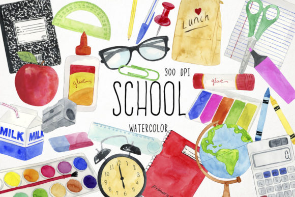 Download Watercolor School Clipart, Classroom - Color Collection