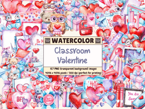 Download Classroom Valentine Watercolor Clipart - Color Collection