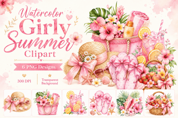Download Watercolor Girly Summer Clipart - Color Collection