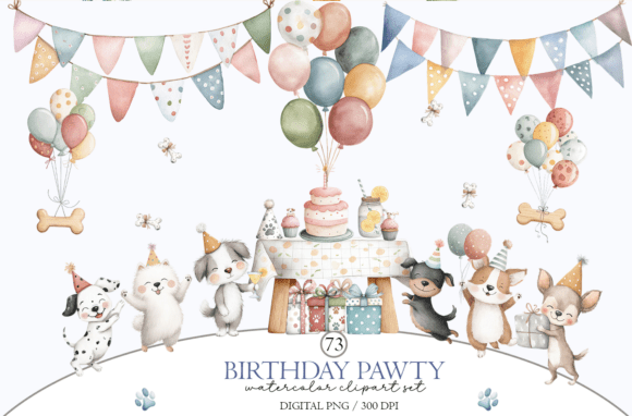 Download Dog Birthday Party Clipart: Watercolor - Color Collection