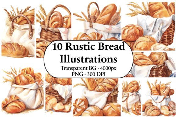 Download Artisan Bread Clip Art Watercolor Set - Color Collection