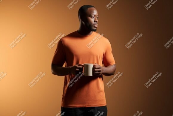 Download Format: Title: Man Orange Shirt Holding - Premium Bundle