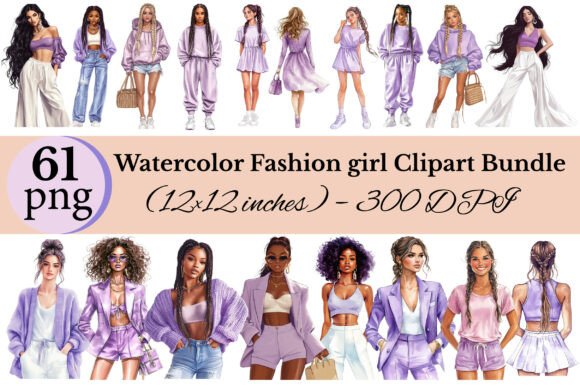 Download Watercolor Fashion Girl Clipart Bundle - Color Collection