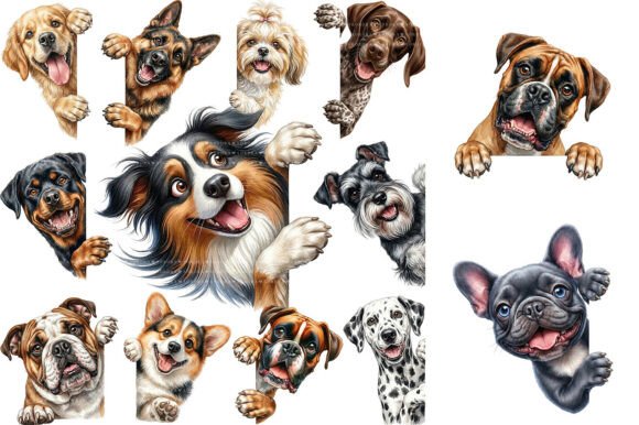 Download Watercolor Peeking Dog Clipart Bundle - Color Collection