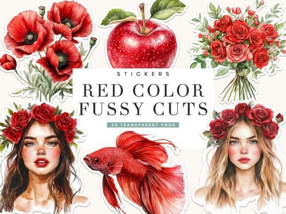 Download Red Color Fussy Cuts Stickers - Color Collection