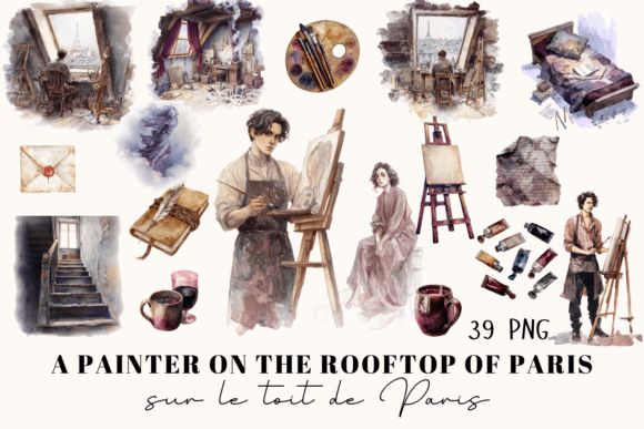 Download Watercolor Paris Artist Clipart | 39 PNG - Color Collection